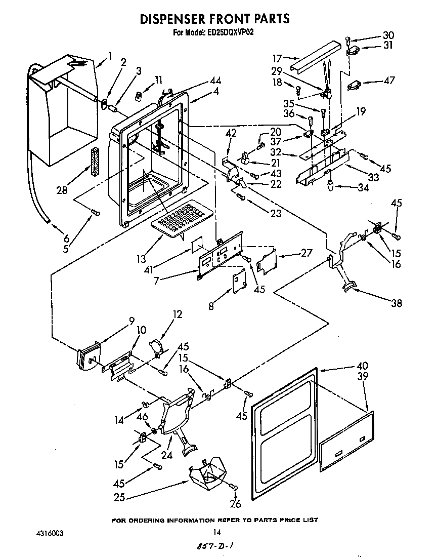 Whirlpool ED25DQXVP02 dispenser front diagram