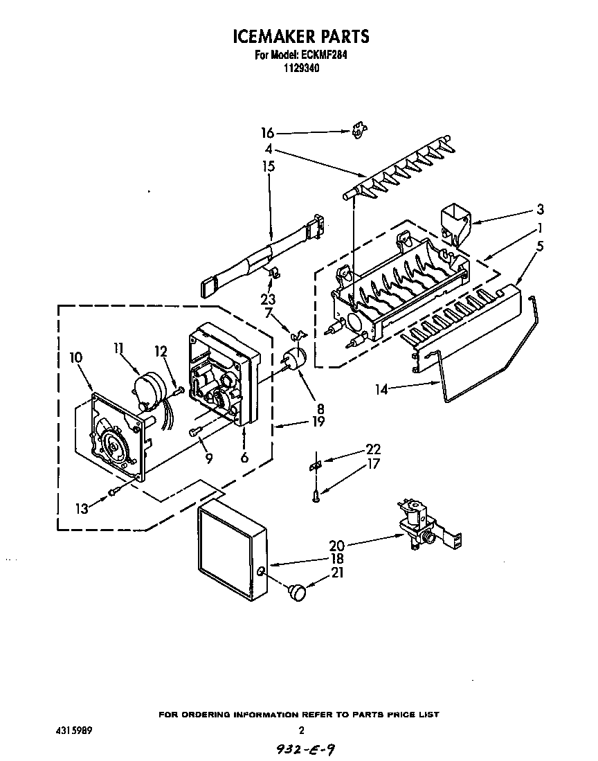 Whirlpool ECKMF284 icemaker assembly diagram