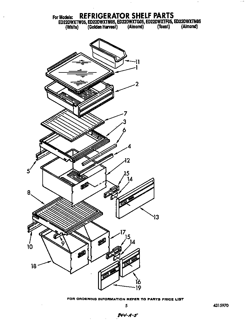 Whirlpool ED22DWXTW05 refrigerator shelf diagram