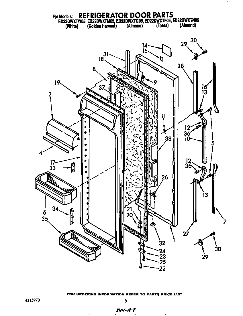 Whirlpool ED22DWXTW05 refrigerator door diagram