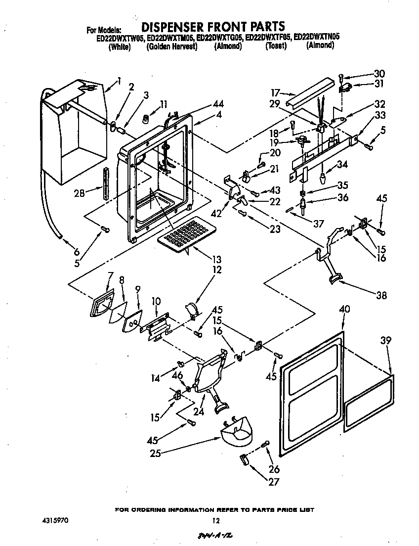 Whirlpool ED22DWXTW05 dispenser front diagram