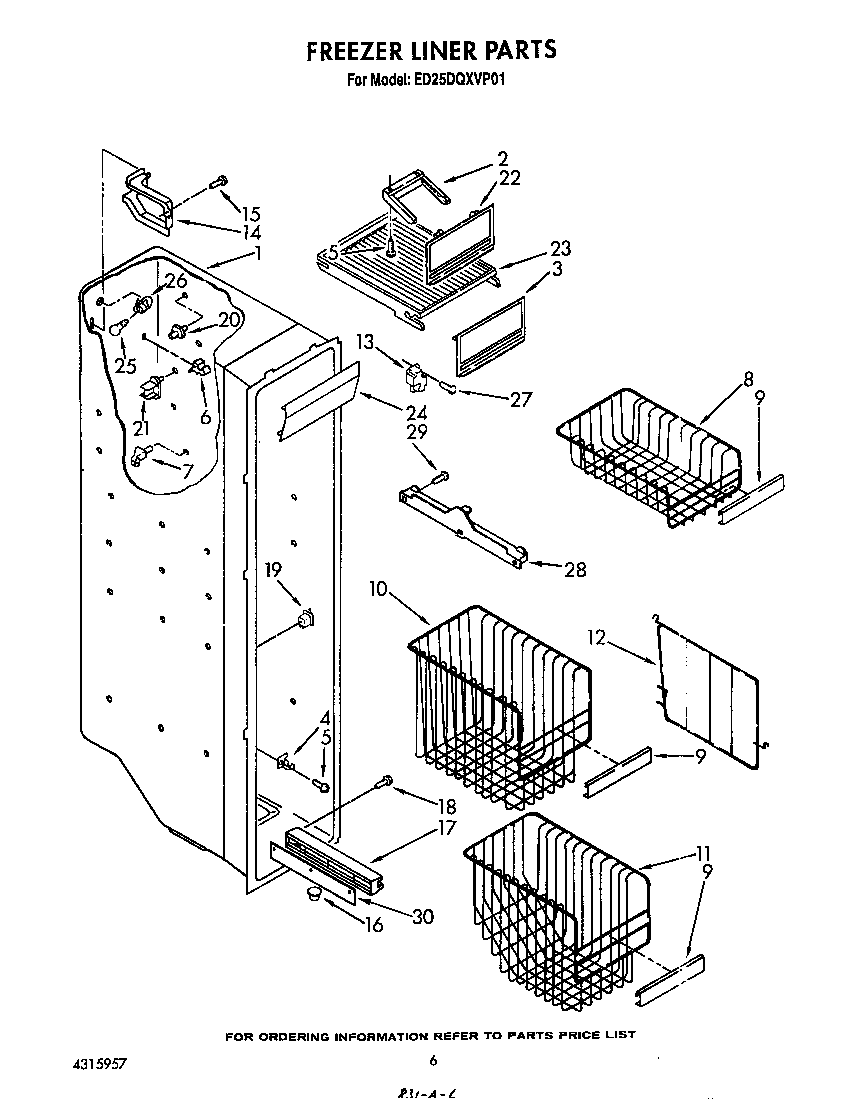Whirlpool ED25DQXVP01 freezer liner diagram