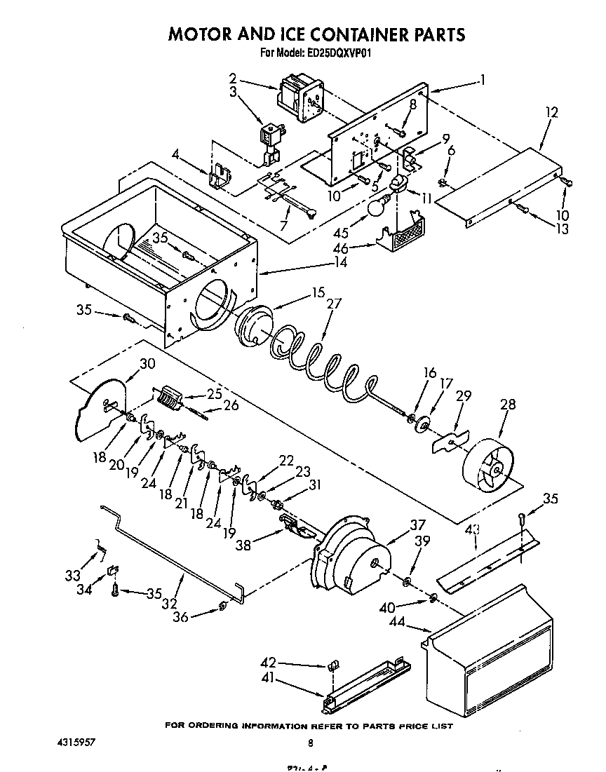 Whirlpool ED25DQXVP01 motor and ice container diagram