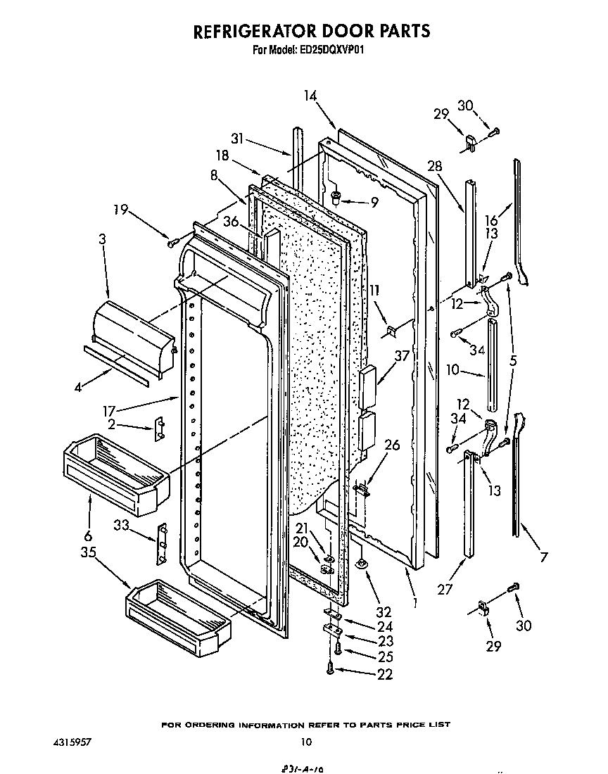 Whirlpool ED25DQXVP01 refrigerator door diagram