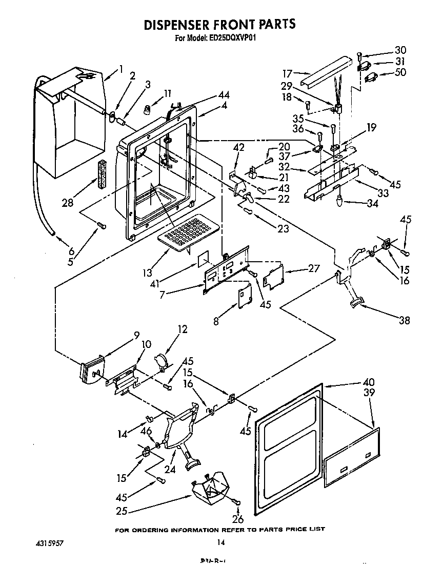 Whirlpool ED25DQXVP01 dispenser front diagram