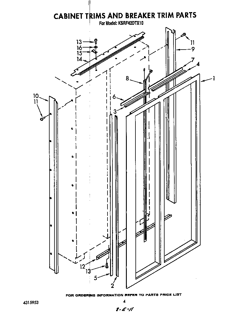 KitchenAid KSRF42DTX10 cabinet trims and breaker trim diagram