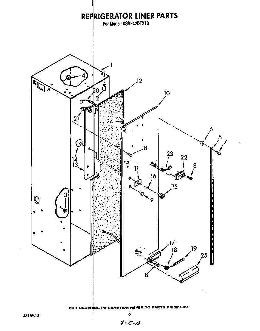 KitchenAid KSRF42DTX10 refrigerator liner diagram