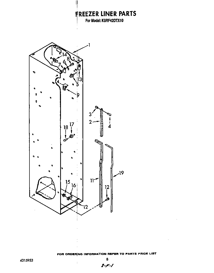KitchenAid KSRF42DTX10 freezer liner diagram