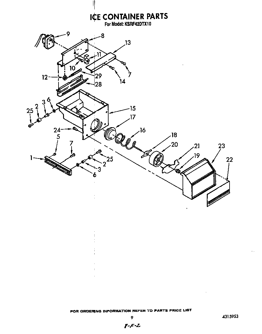 KitchenAid KSRF42DTX10 ice container diagram