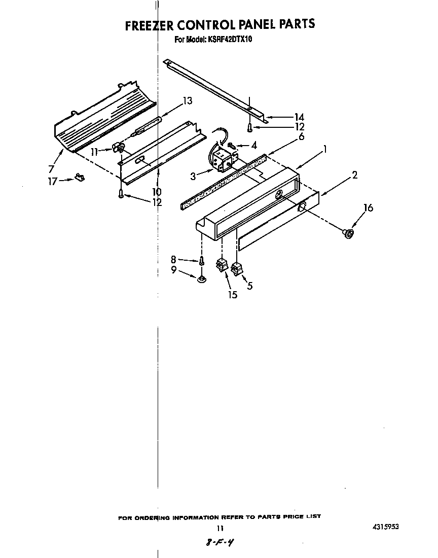 KitchenAid KSRF42DTX10 freezer control panel diagram
