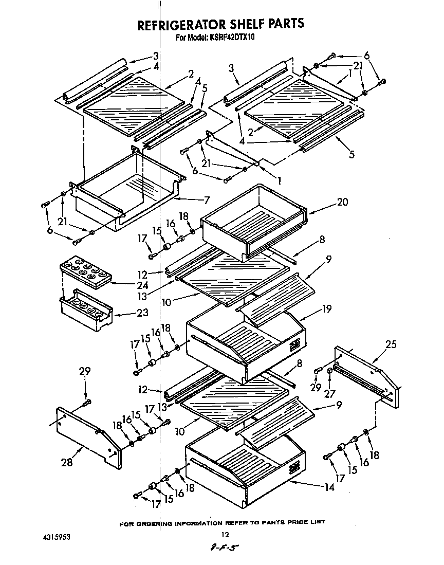 KitchenAid KSRF42DTX10 refrigerator shelf diagram