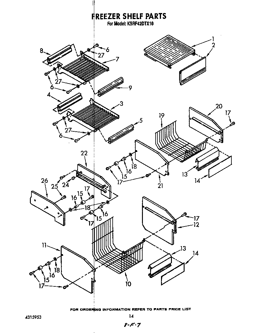 KitchenAid KSRF42DTX10 freezer shelf diagram