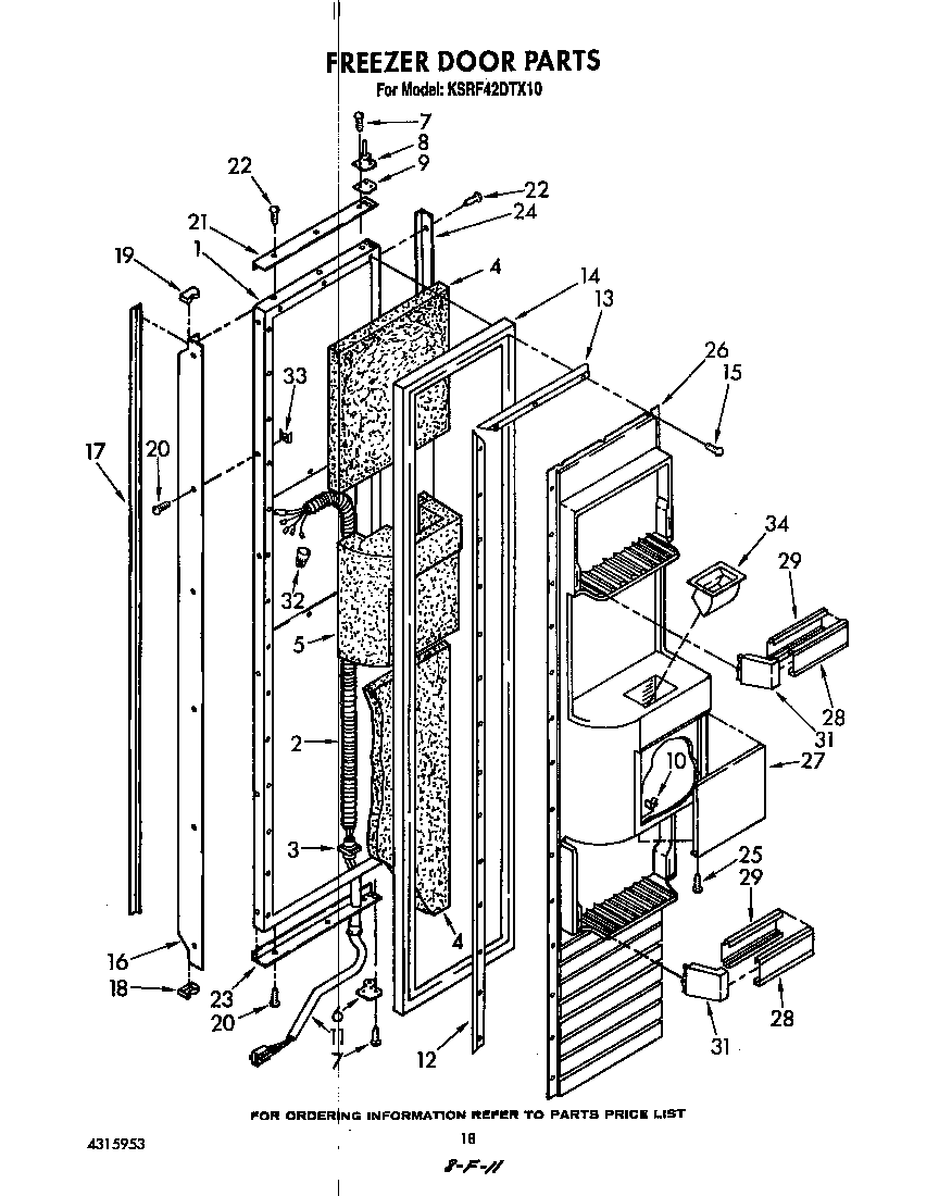 KitchenAid KSRF42DTX10 freezer door diagram