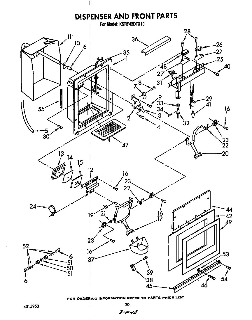 KitchenAid KSRF42DTX10 dispenser and front diagram