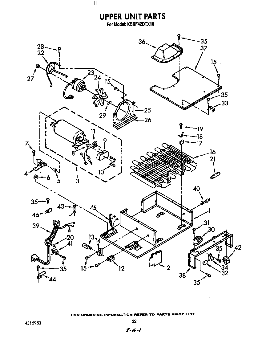 KitchenAid KSRF42DTX10 upper unit diagram