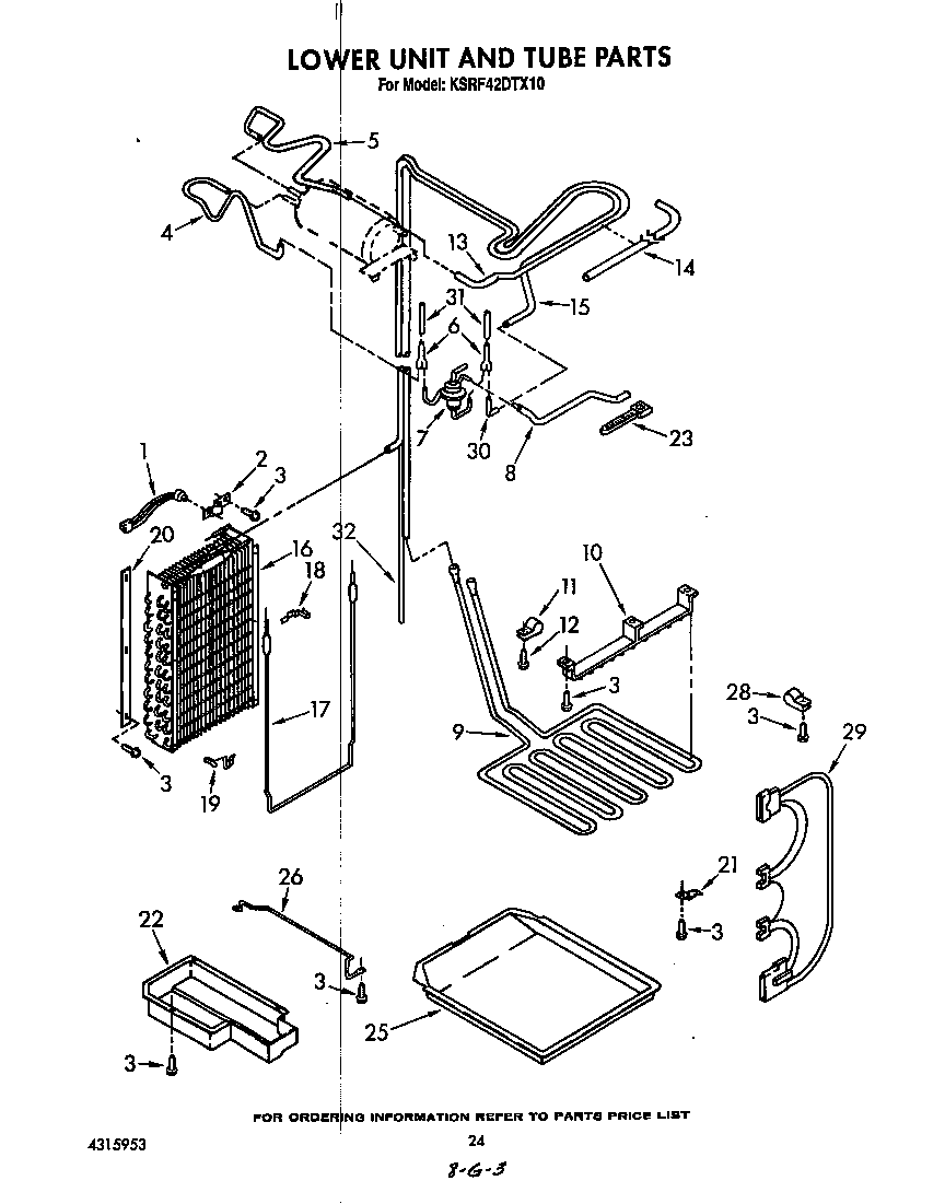 KitchenAid KSRF42DTX10 lower unit and tube diagram