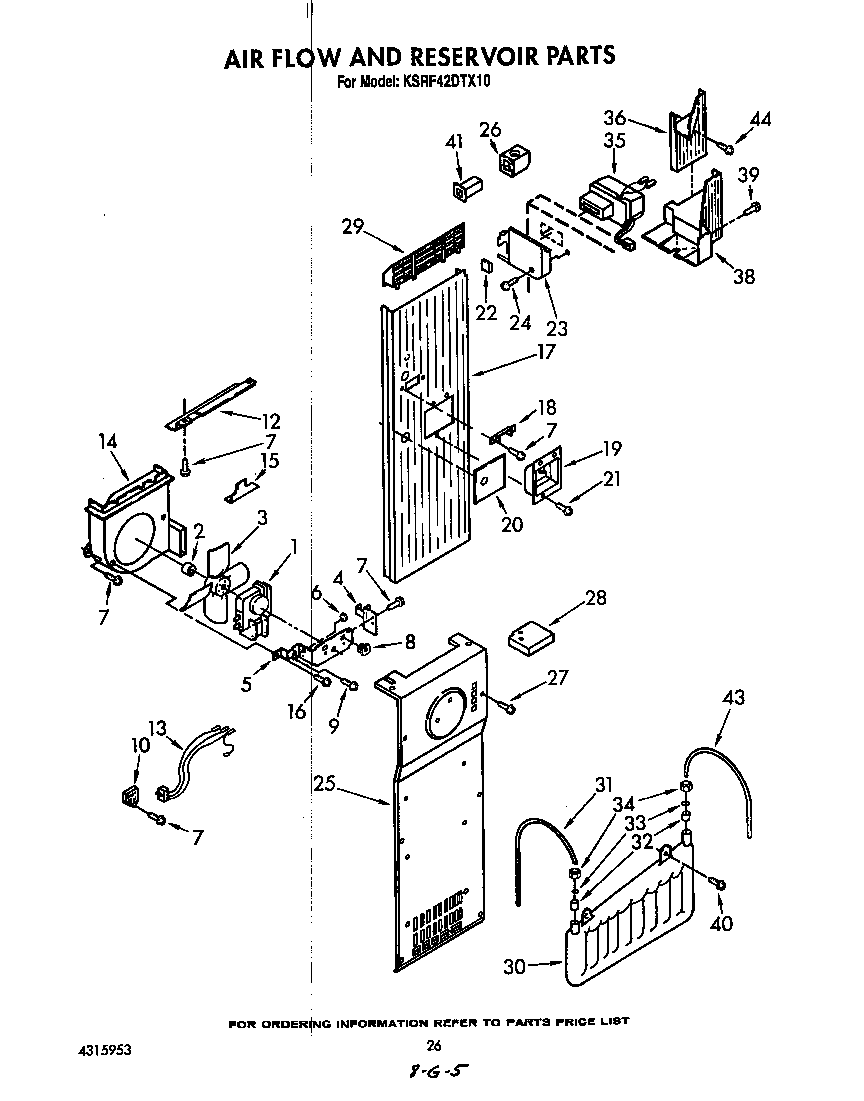KitchenAid KSRF42DTX10 air flow and reservoir diagram