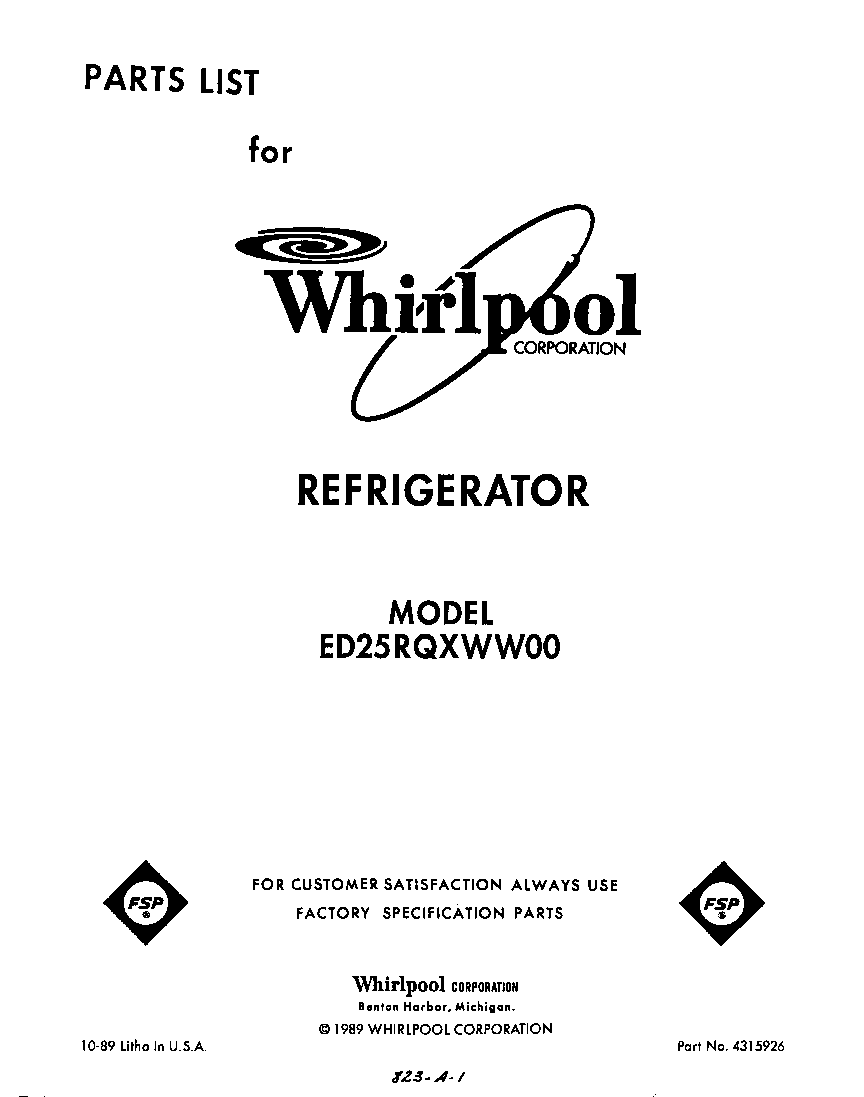 Whirlpool ED25RQXWW00 front cover diagram