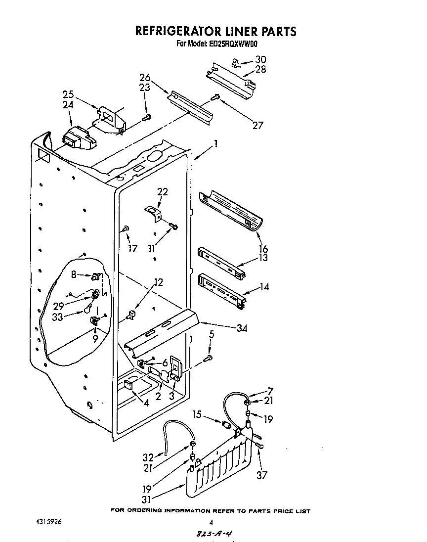 Whirlpool ED25RQXWW00 refrigerator liner diagram