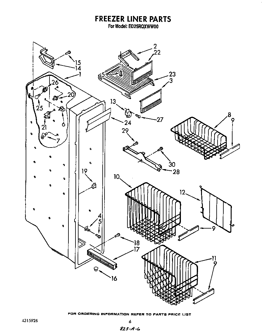 Whirlpool ED25RQXWW00 freezer liner diagram