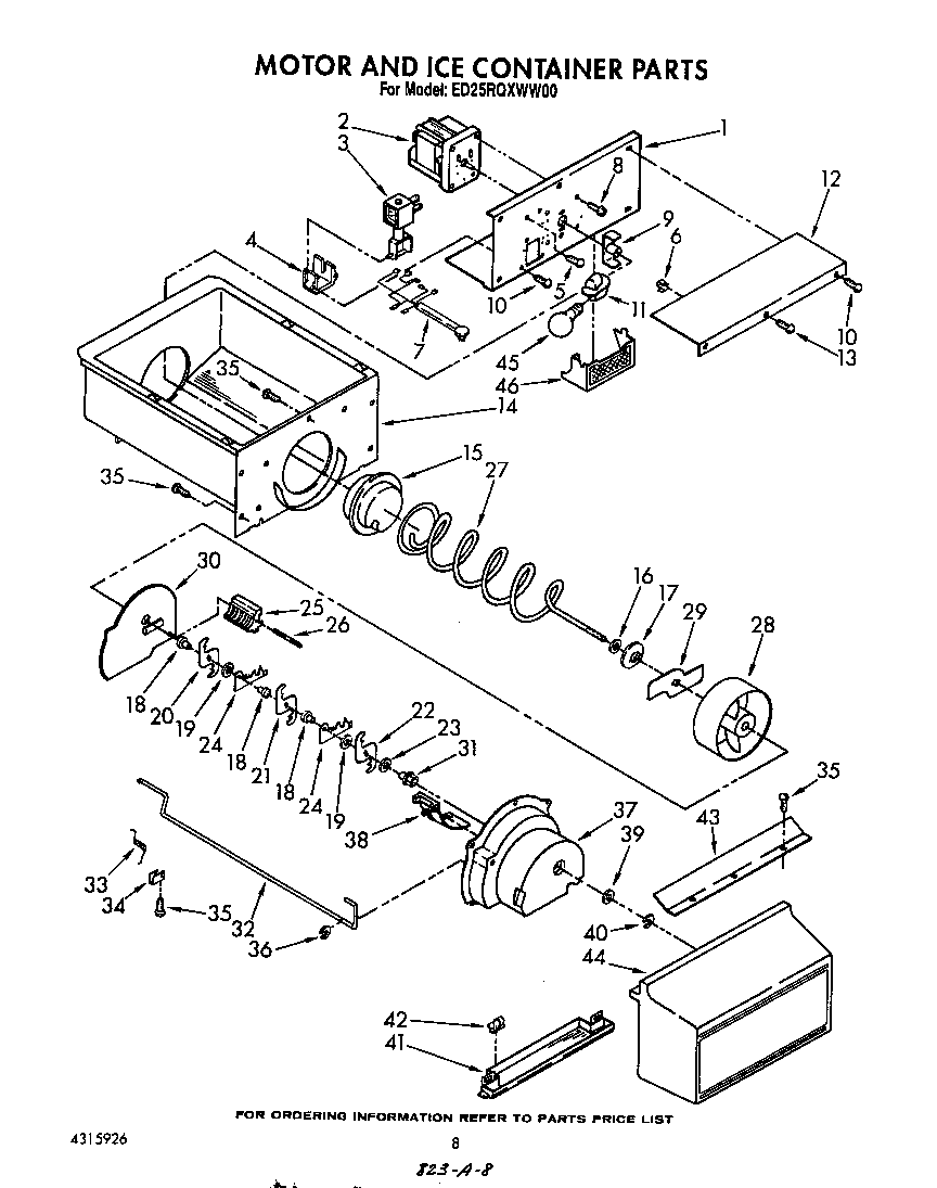 Whirlpool ED25RQXWW00 motor and ice container diagram