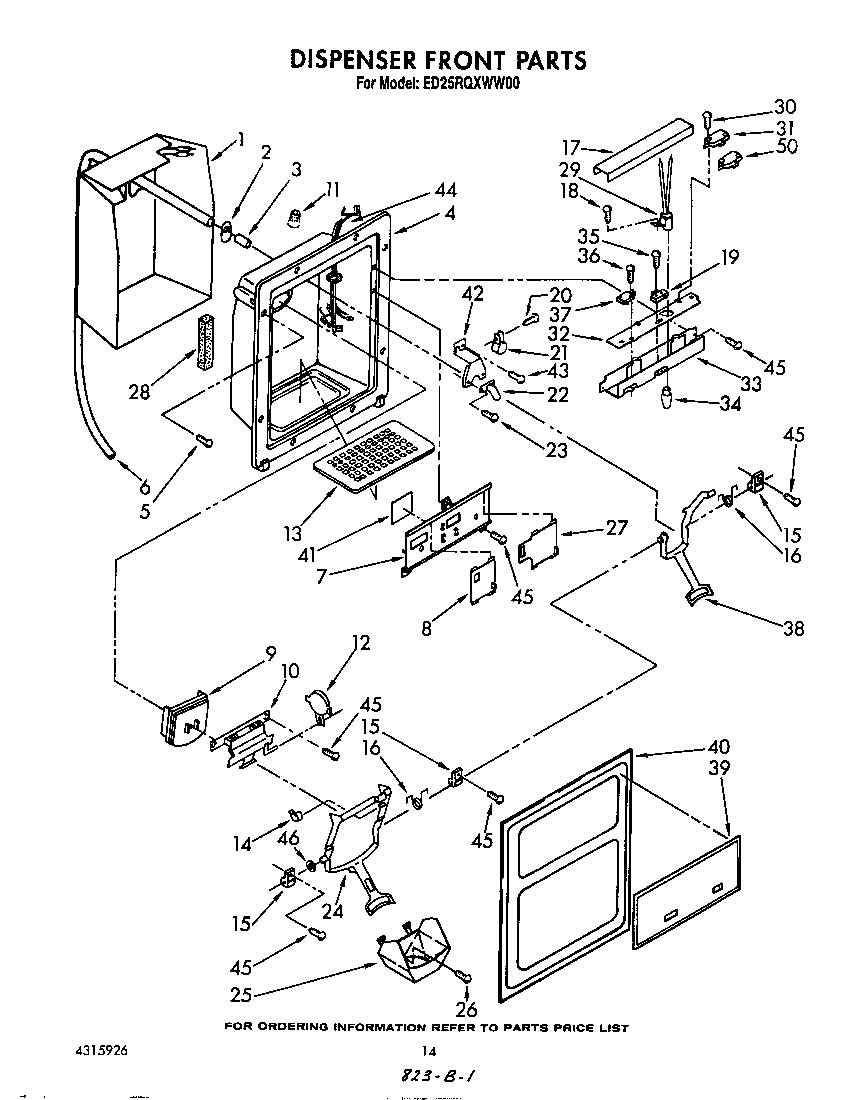 Whirlpool ED25RQXWW00 dispenser front diagram