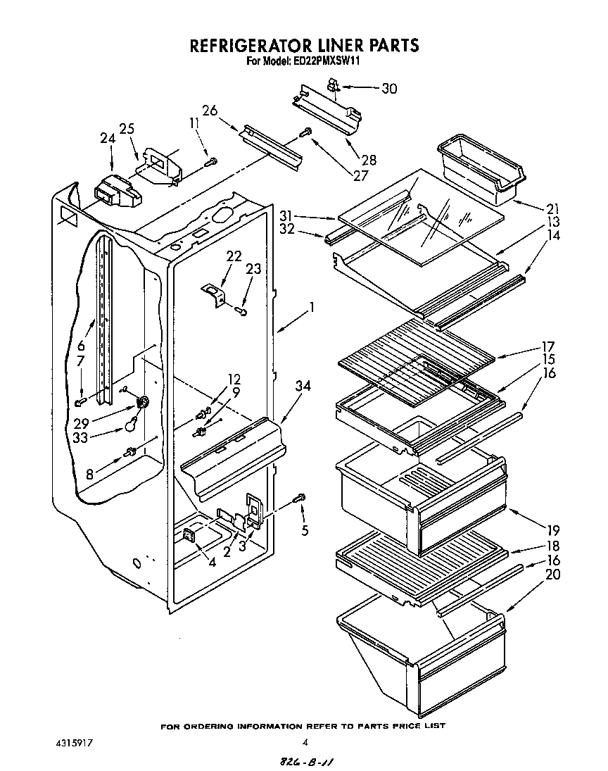 Whirlpool ED22PMXSW11 refrigerator liner diagram