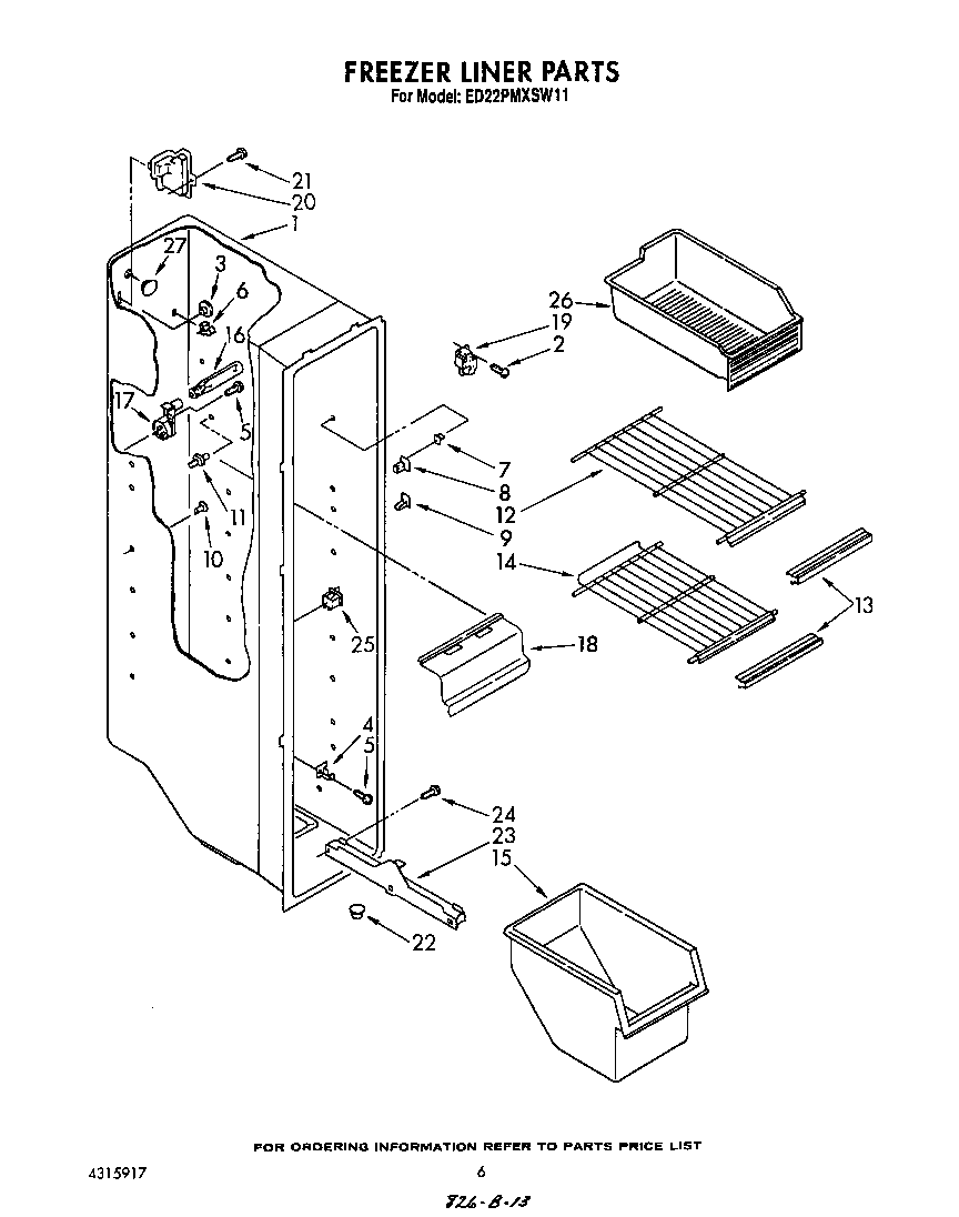 Whirlpool ED22PMXSW11 freezer liner diagram