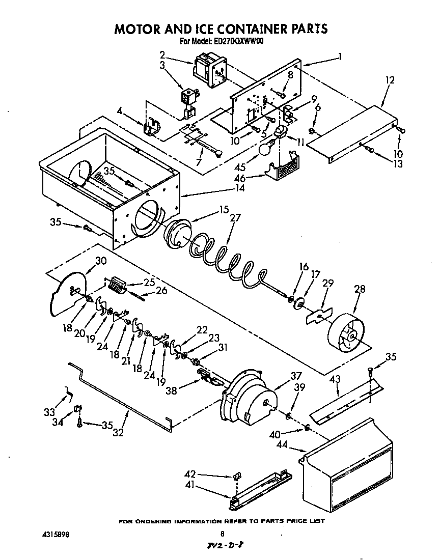 Whirlpool ED27DQXWN00 motor and ice container diagram