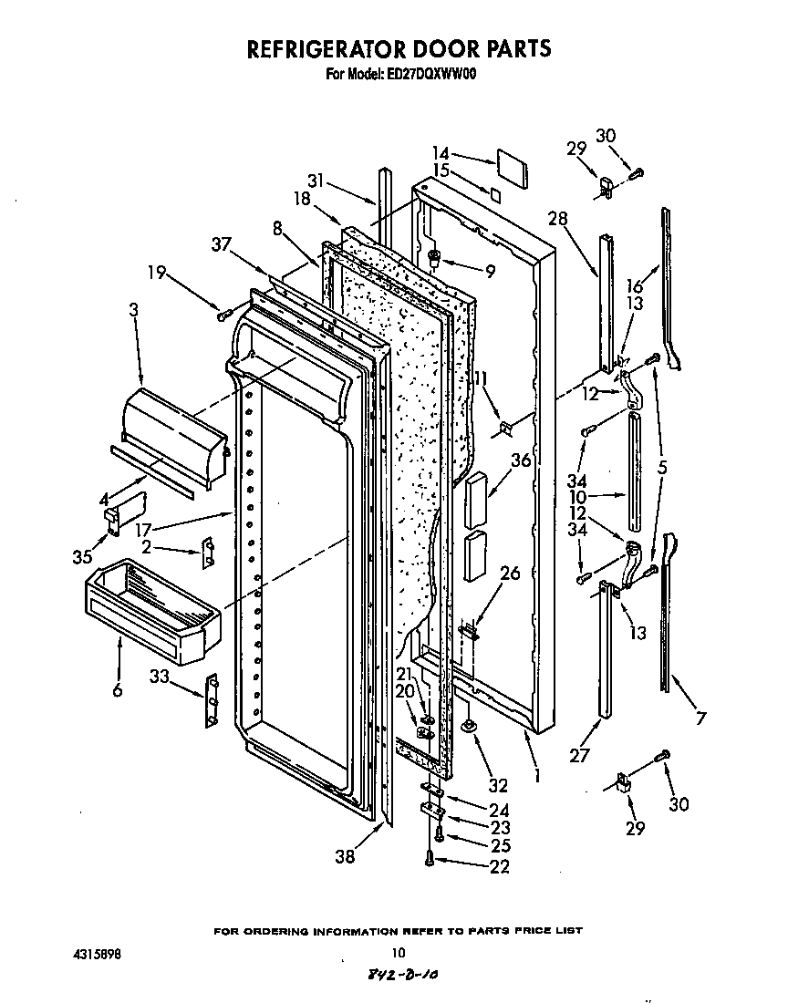 Whirlpool ED27DQXWN00 refrigerator door diagram