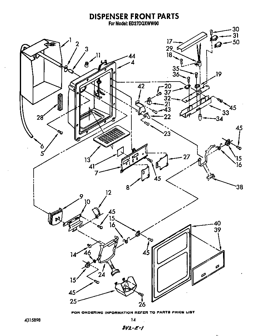 Whirlpool ED27DQXWN00 dispenser front diagram