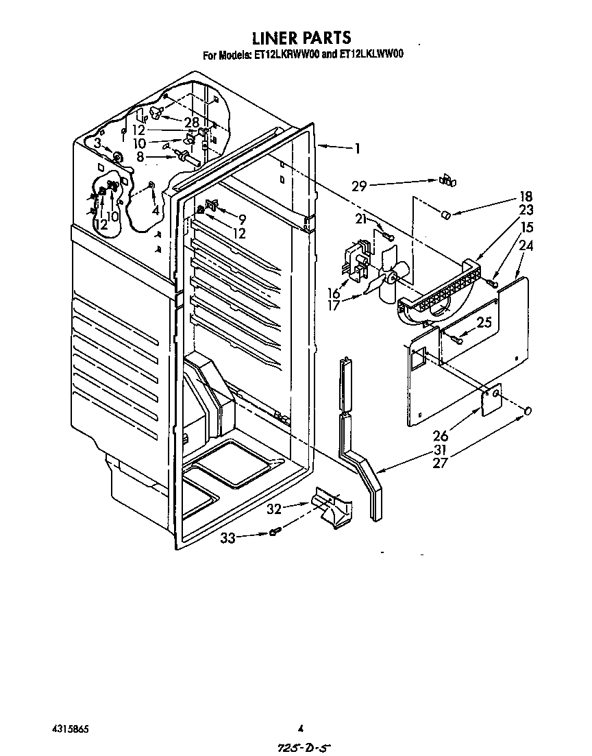 Whirlpool ET12LKRWW00 liner diagram