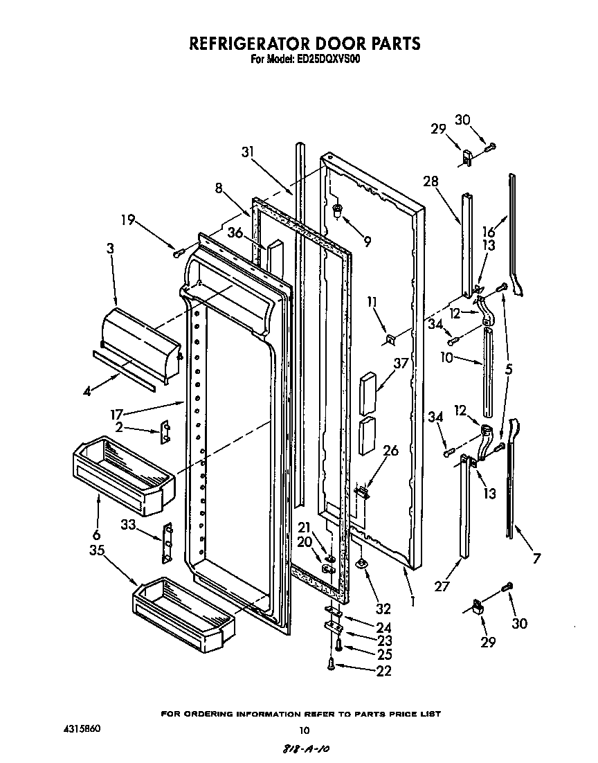 Whirlpool ED25DQXVS00 refrigerator door diagram