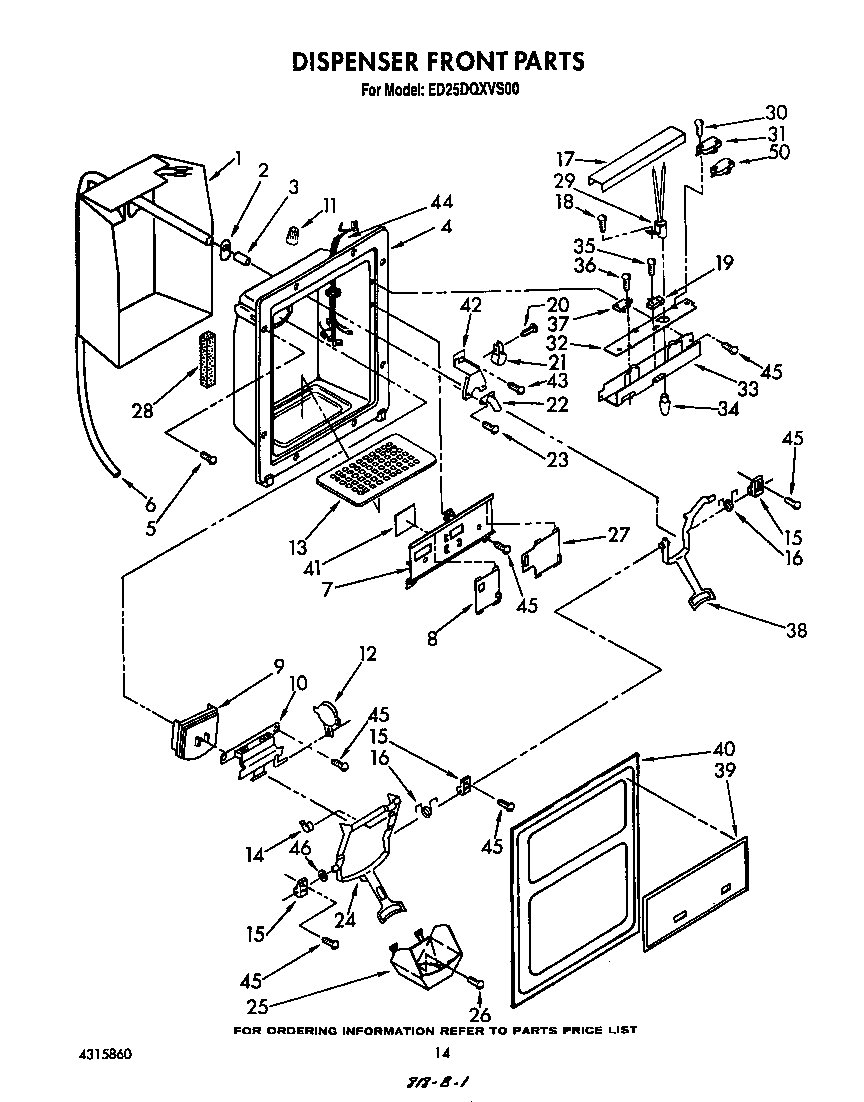 Whirlpool ED25DQXVS00 dispenser front diagram