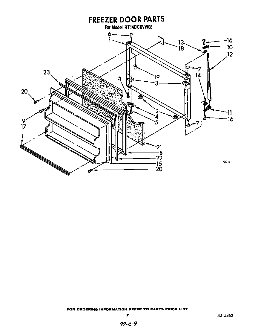 Roper RT14DCXVW00 freezer door diagram