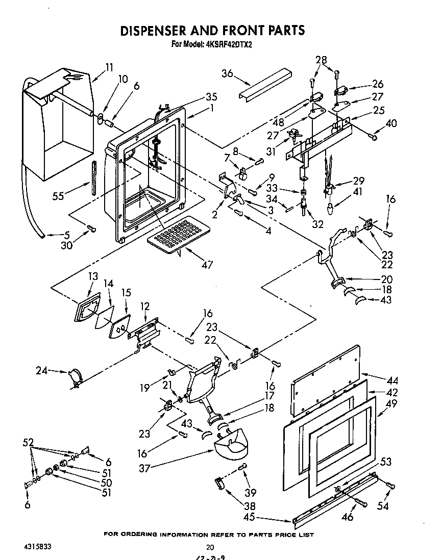 KitchenAid 4KSRF42DTX2 dispenser and front diagram