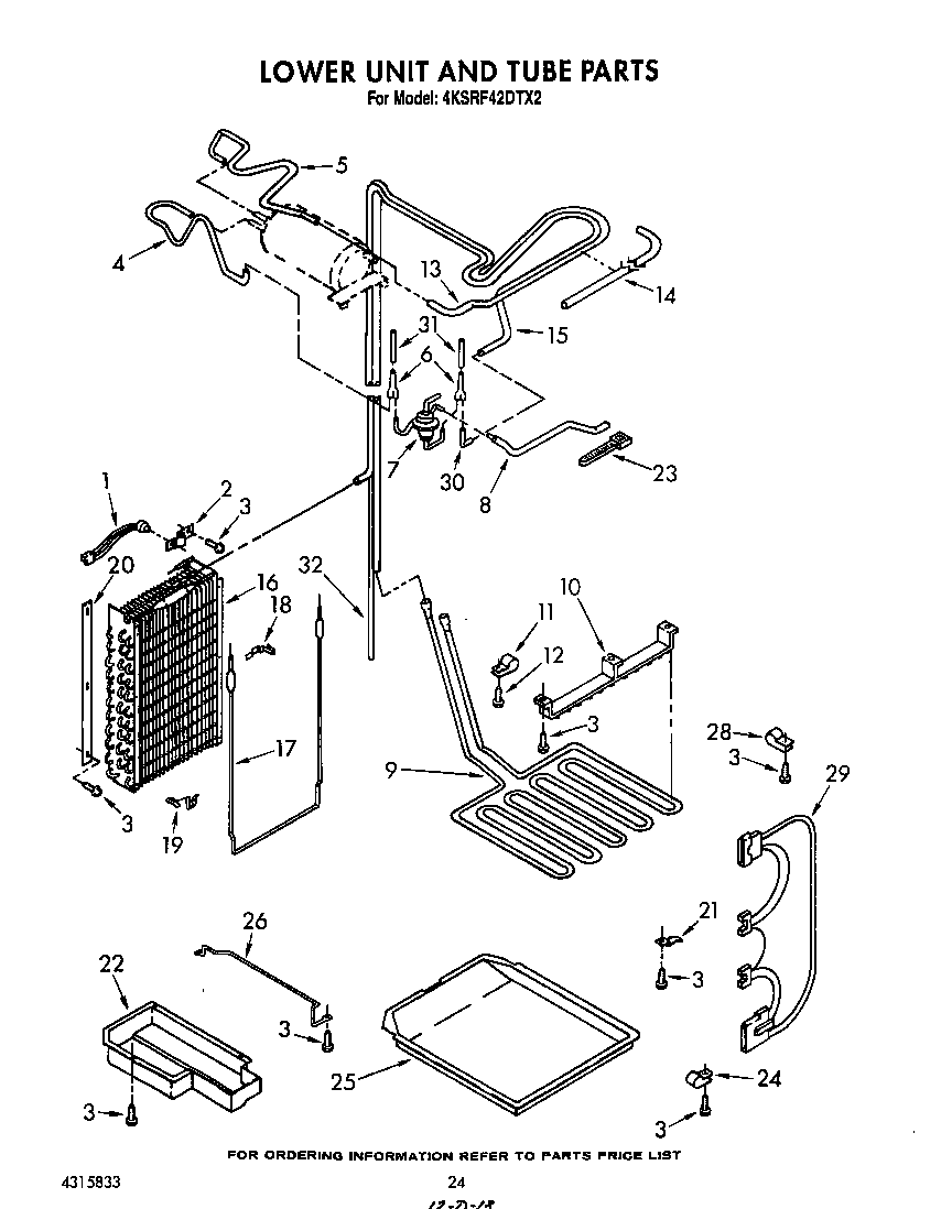 KitchenAid 4KSRF42DTX2 lower unit and tube diagram