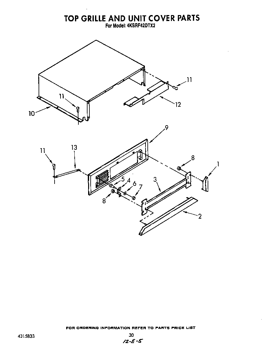 KitchenAid 4KSRF42DTX2 top grille and unit cover diagram