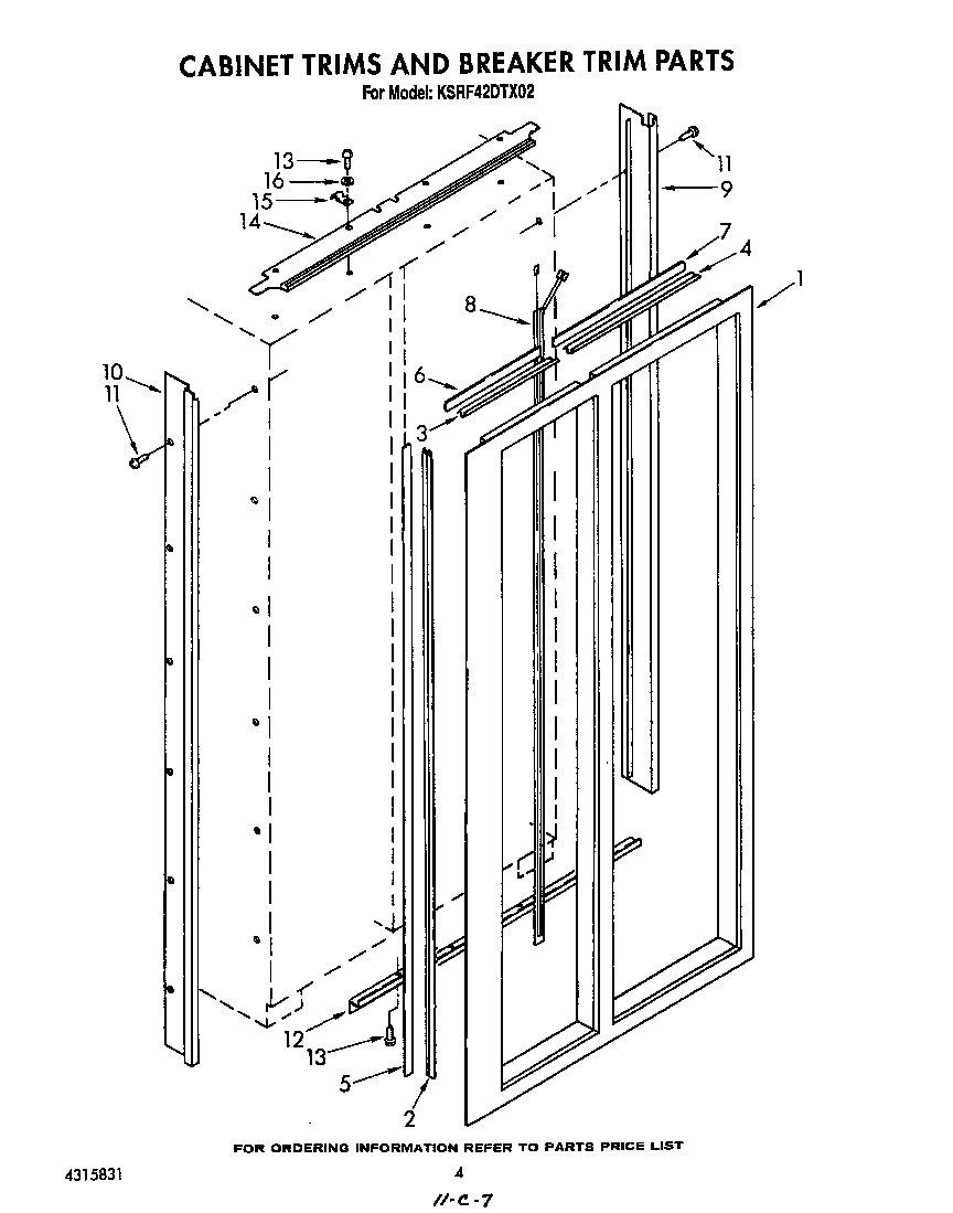 KitchenAid KSRF42DTX02 cabinet trims and breaker trim diagram