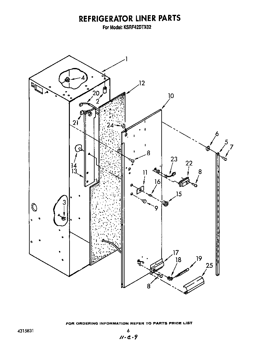 KitchenAid KSRF42DTX02 refrigerator liner diagram