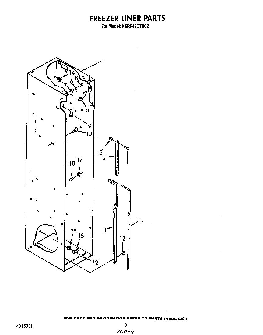 KitchenAid KSRF42DTX02 freezer liner diagram