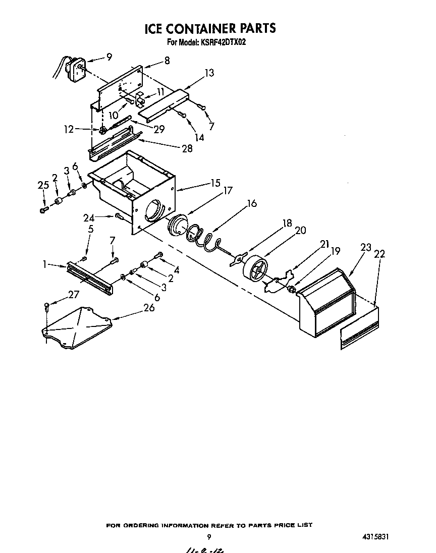 KitchenAid KSRF42DTX02 ice container diagram