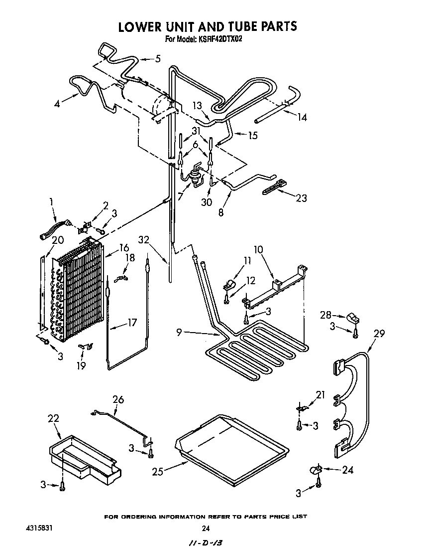 KitchenAid KSRF42DTX02 lower unit and tube diagram