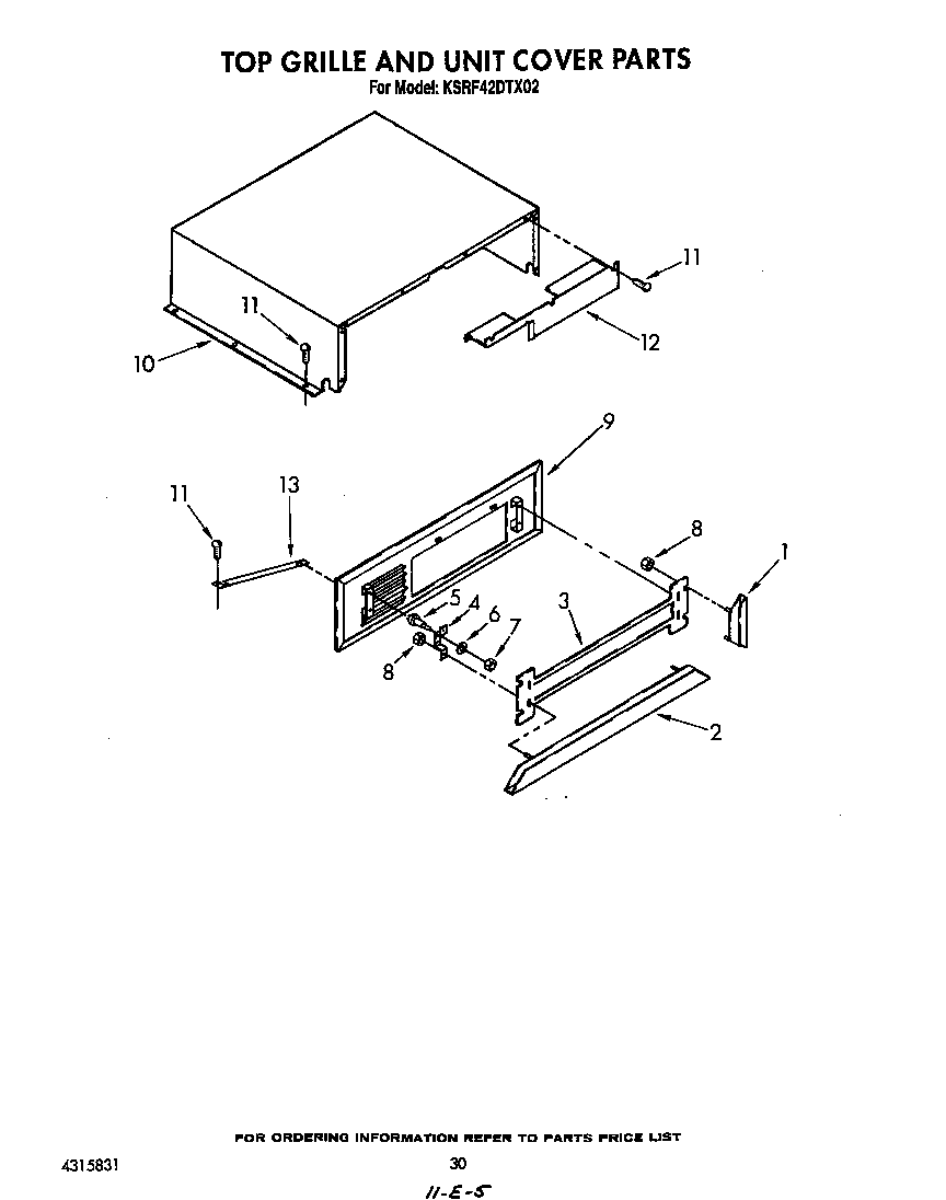KitchenAid KSRF42DTX02 top grille and unit cover diagram