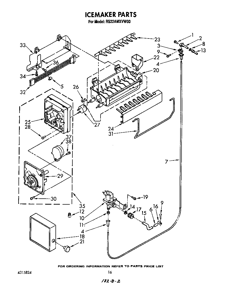 Roper RS22AMXVW00 icemaker diagram