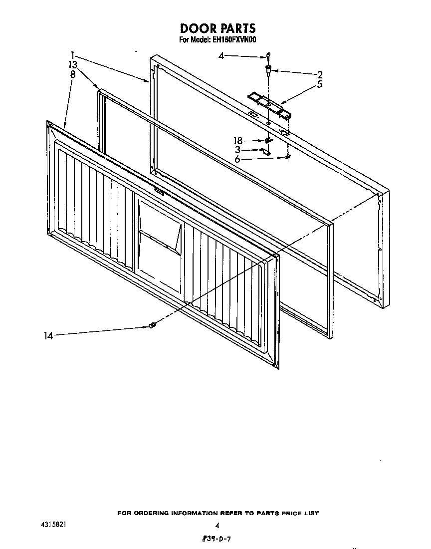 Whirlpool EH150FXVN00 door parts diagram