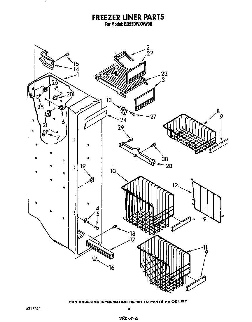Whirlpool ED25DWXVW00 freezer shelves diagram