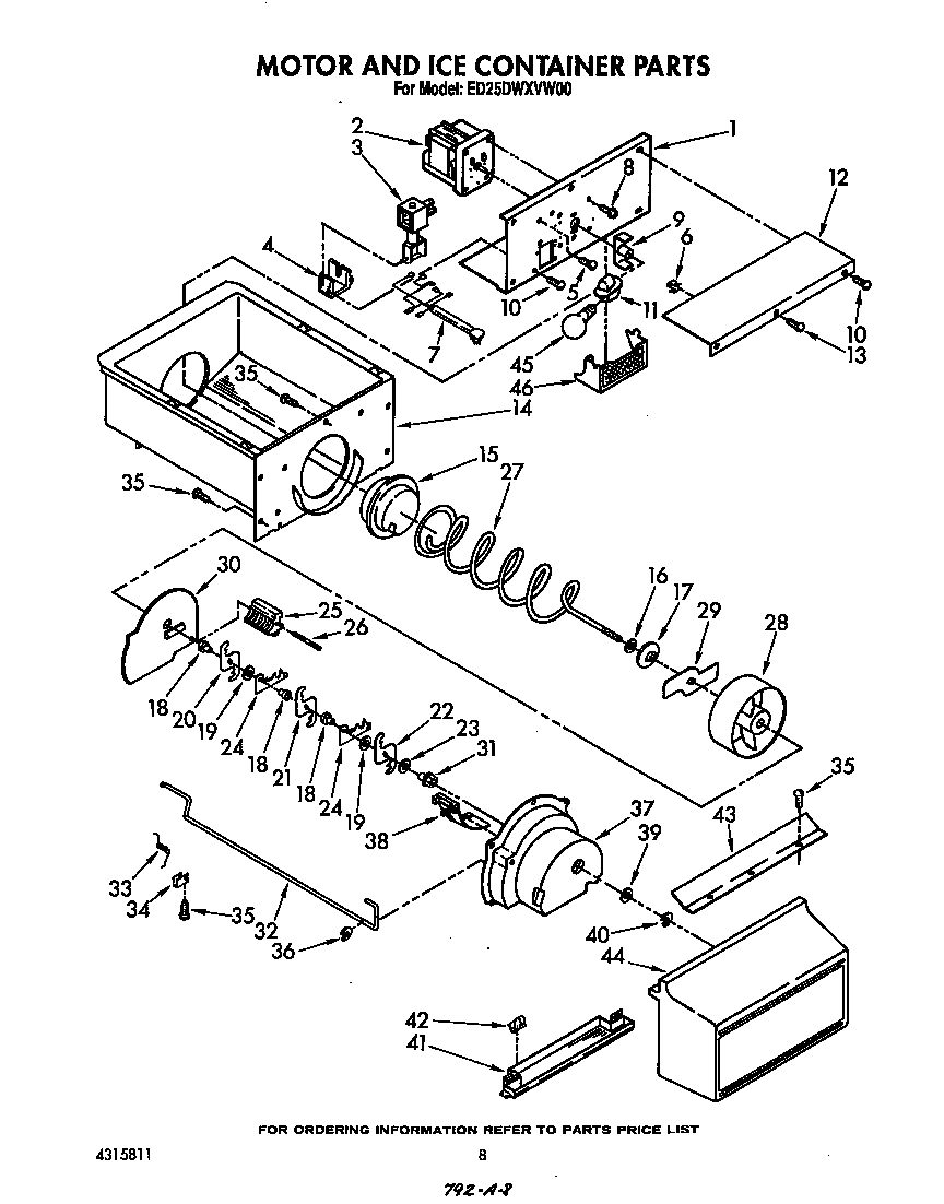 Whirlpool ED25DWXVW00 motor and ice container diagram