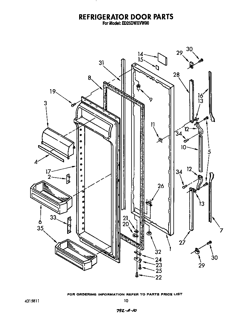 Whirlpool ED25DWXVW00 fresh food door diagram