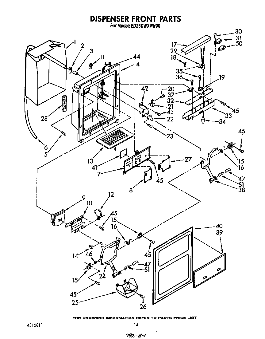 Whirlpool ED25DWXVW00 dispenser front diagram